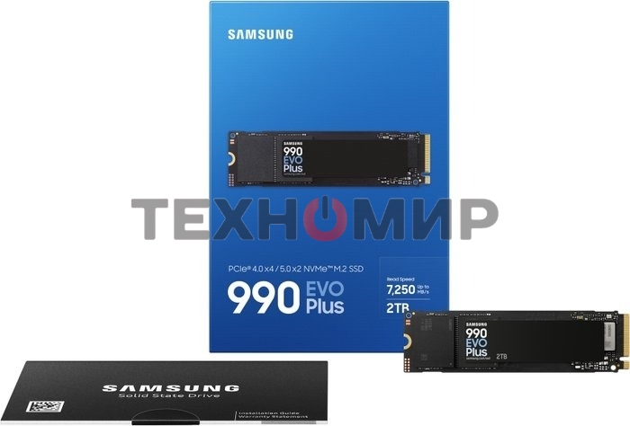 Накопитель SSD Samsung 990 EVO Plus, 2Tb, M.2 2280, PCIe 4.0 x4, NVMe, R/W 7250/6300