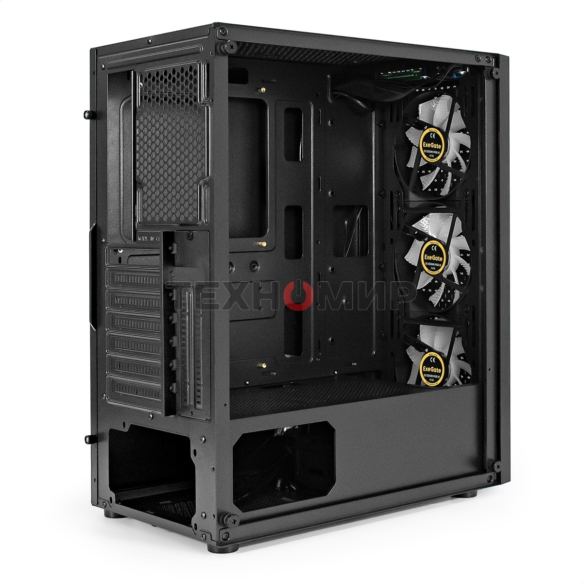 Компьютерный корпус Miditower ExeGate EVO-8227-EVO800 (ATX, БП EVO800RGb с вент. 12 см, 2*USB+1*USB 3.0+HD Audio, черный, 3 вент. RGb, закаленное стекло)