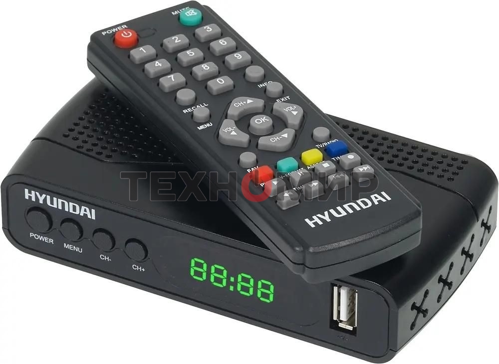 Приставка для цифрового ТВ Hyundai H-DVB500 черный, DVB-T2, DVB-T, DVB-C, HDMI, USB 2.0 х2