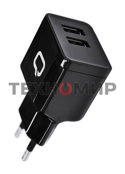 Сетевое зарядное устройство Qumo Energy (Charger 0062), 2 USB, 3.1A, Micro USB cable, черный