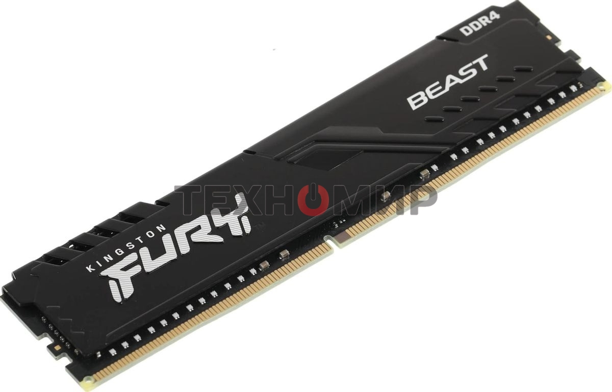 Оперативная память Kingston Fury Beast, DDR4, 16GB (1x16GB), 3200MHz, CL16, DIMM, с радиатором, черный