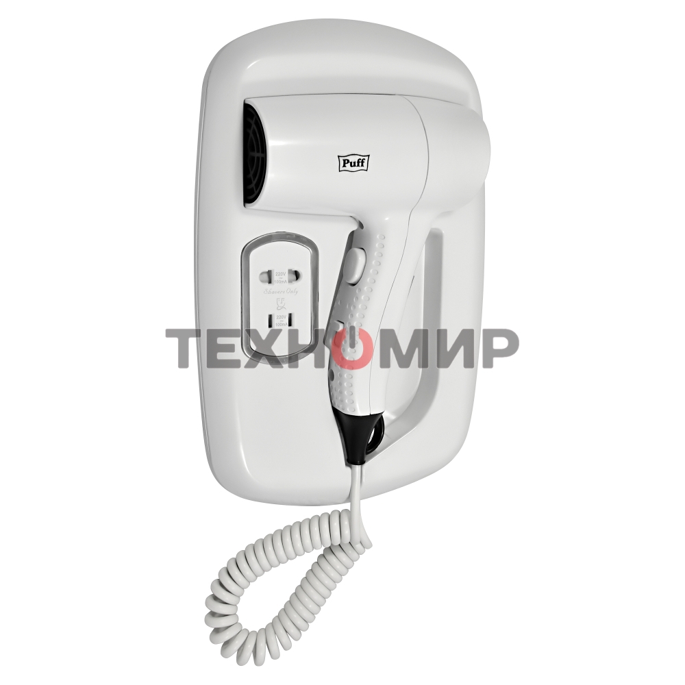 Фен для волос настенный Puff 1203B, белый, 1,2 кВт