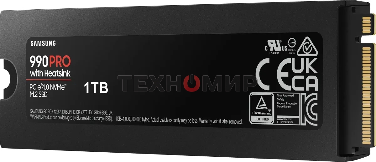 Накопитель SSD Samsung 990 PRO, 1000Gb, PCIe 4.0 x4, M.2 2280, NVMe, R/W 7450/6900, с радиатором