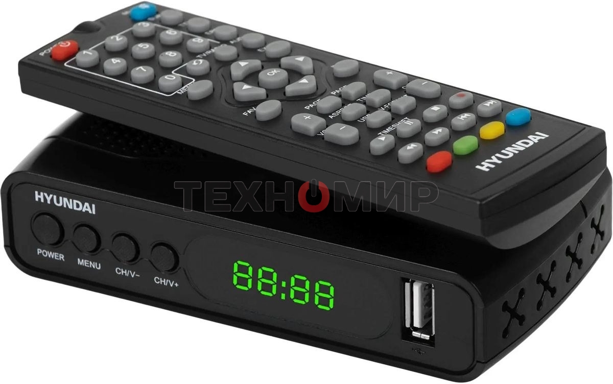 Приставка для цифрового ТВ Hyundai H-DVB500 черный, DVB-T2, DVB-T, DVB-C, HDMI, USB 2.0 х2