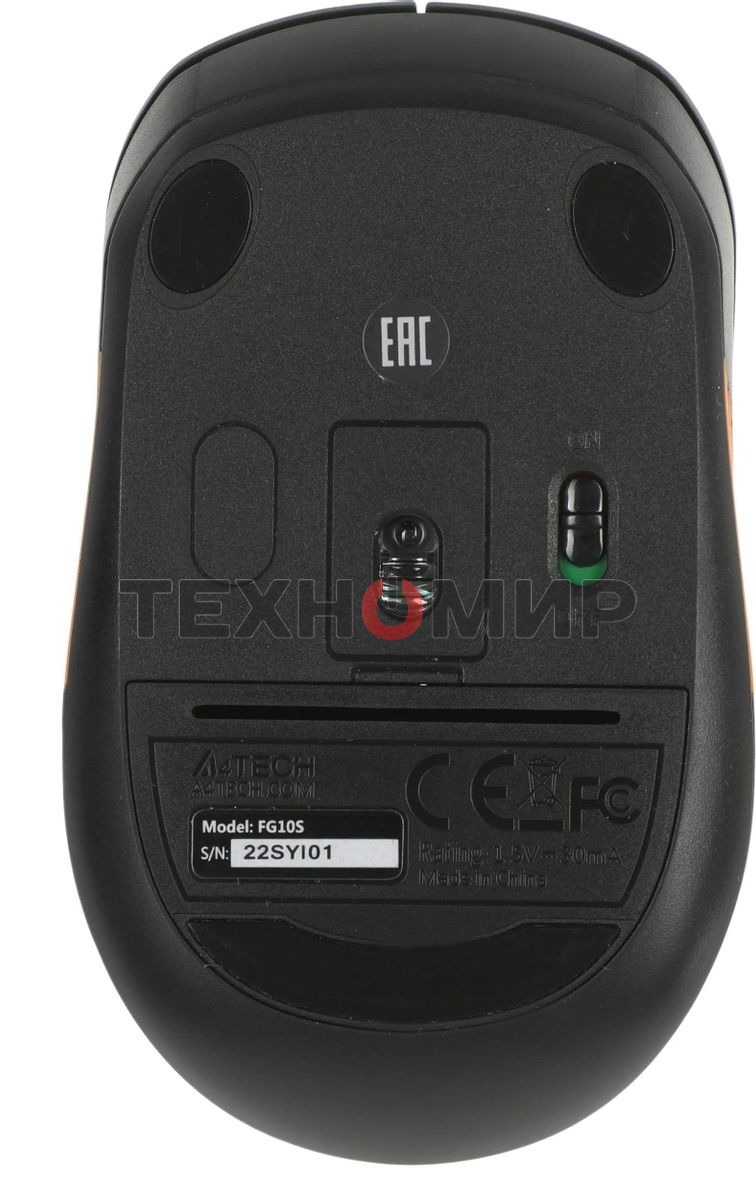 Мышь беспроводная A4Tech Fstyler FG10S черный/оранжевый, 2000 dpi, радиоканал, USB, кнопки - 4