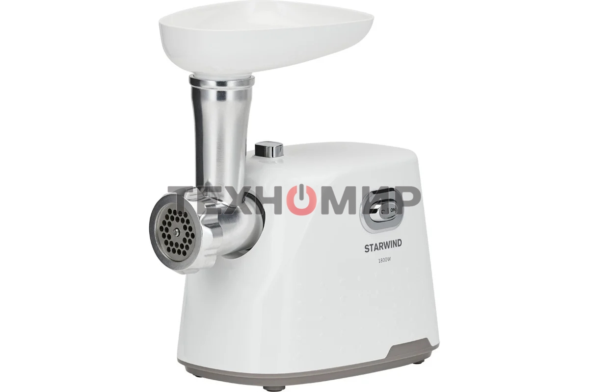 Мясорубка электрическая Starwind SMG2341 белый, 1800 Вт, 2.0 кг/мин, реверс, защита от перегрузки, насадки - 4