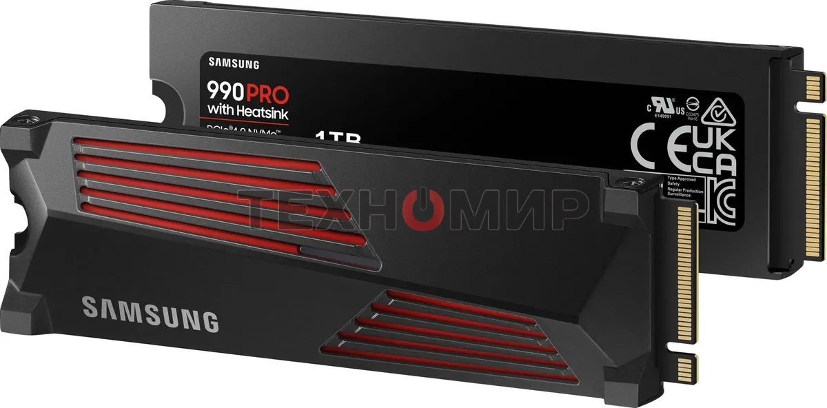 Накопитель SSD Samsung 990 PRO, 1000Gb, PCIe 4.0 x4, M.2 2280, NVMe, R/W 7450/6900, с радиатором