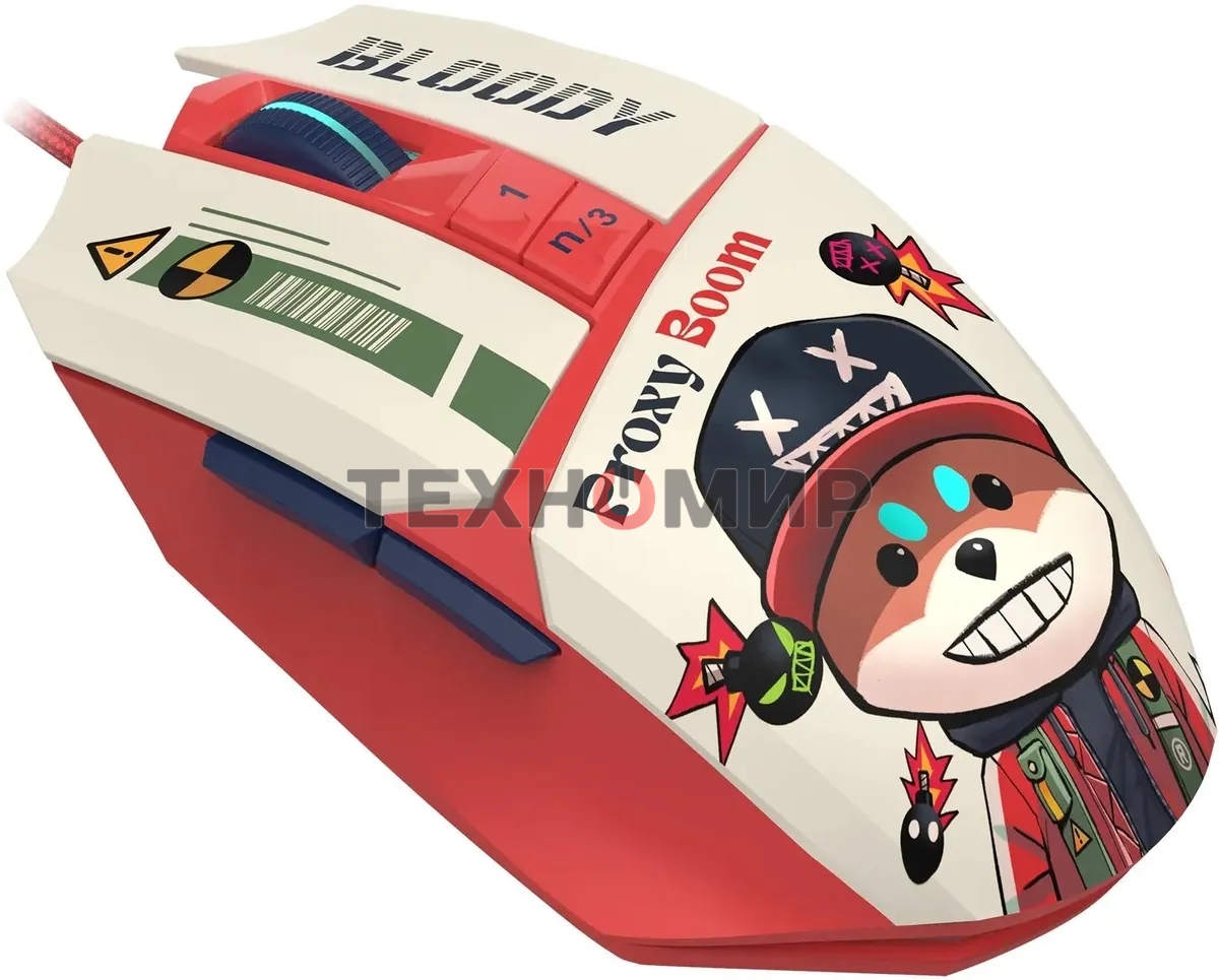 Мышь проводная A4Tech Bloody W63 Max Proxy Boom бежевый/красный, 12000 dpi, USB, кнопки - 9