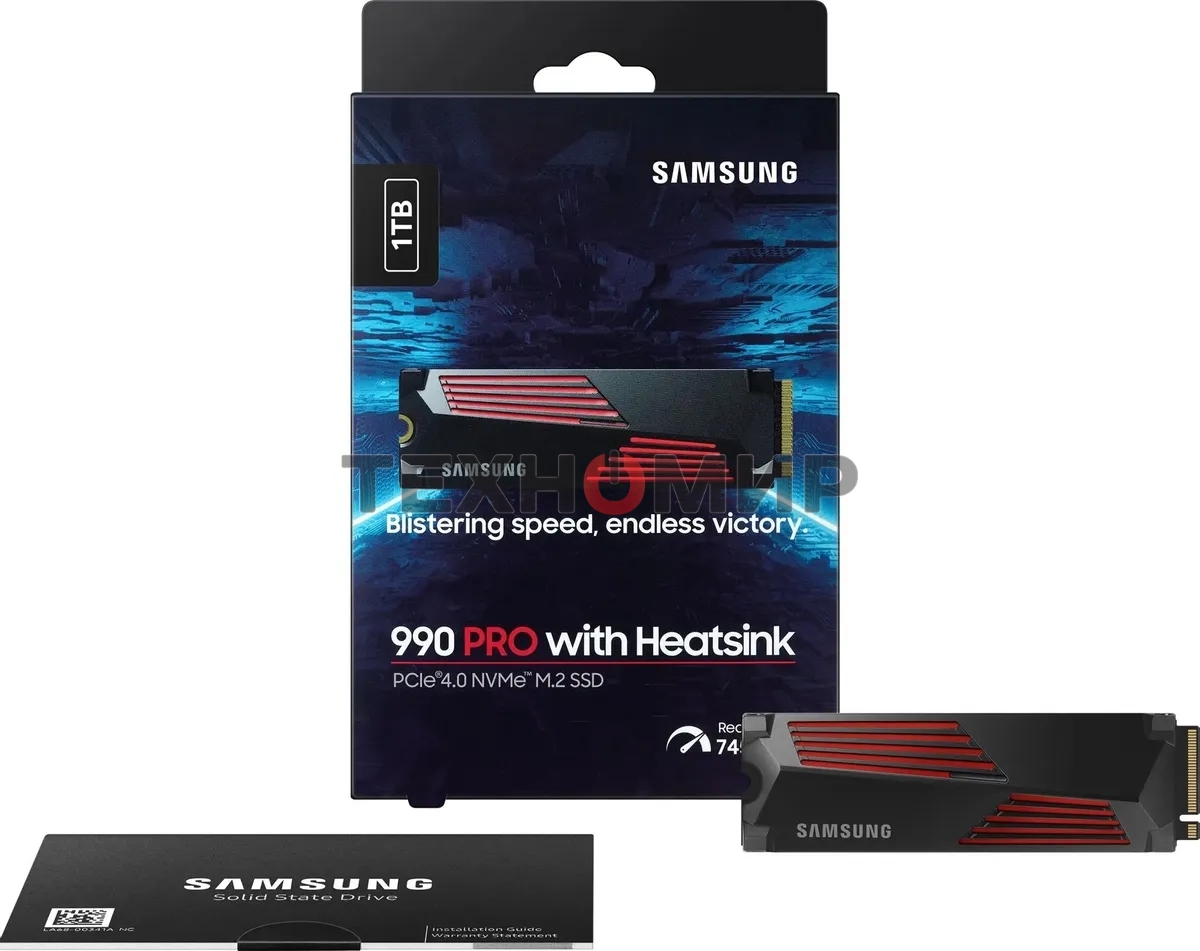 Накопитель SSD Samsung 990 PRO, 1000Gb, PCIe 4.0 x4, M.2 2280, NVMe, R/W 7450/6900, с радиатором