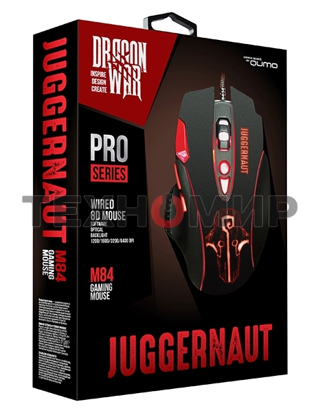 Мышь проводная Qumo PRO Series Juggernaut M84 черный, 6400 dpi, USB, кнопки - 8