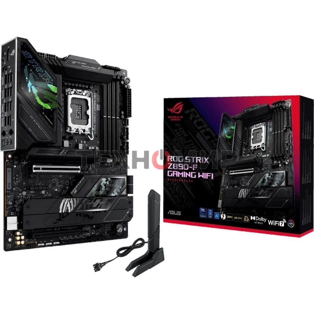 Материнская плата ASUS ROG STRIX Z890-F GAMING WIFI, LGA 1851, Intel Z890, 4xDDR5, 4xSATA, 5xM.2, 1xPCIe 5.0 x16, 1xPCIe 4.0 x4, 1xHDMI, 1xDP, 2xUSB-C, 1x 2.5Gb LAN, 4xUSB-A 3.2 Gen 1, 4xUSB-A 3.2 Gen 2, 2xUSB-A 2.0, 2xUSB-C Thunderbolt 4, 2x3.5 мм, 7.1, 