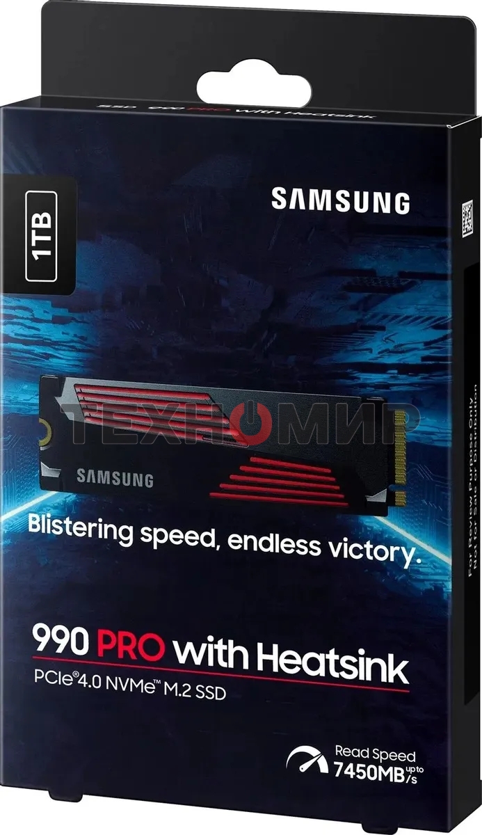 Накопитель SSD Samsung 990 PRO, 1000Gb, PCIe 4.0 x4, M.2 2280, NVMe, R/W 7450/6900, с радиатором
