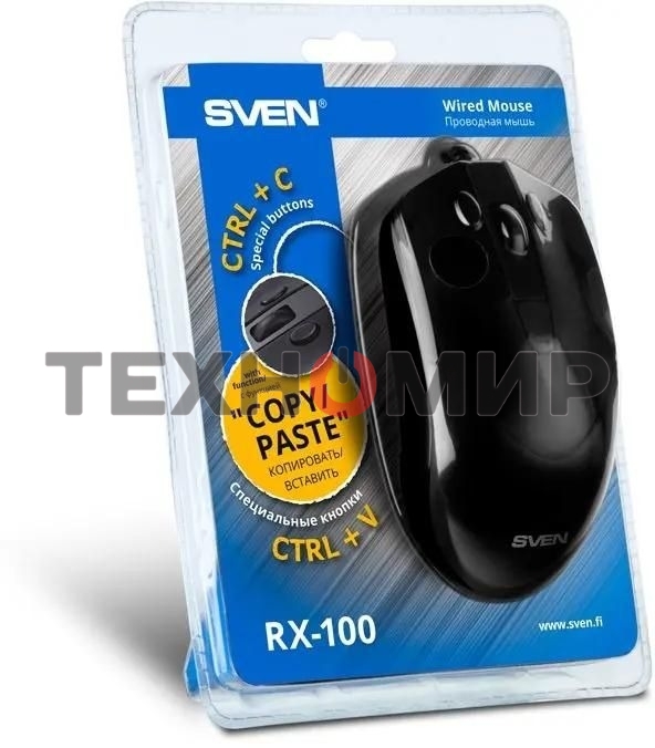 Мышь проводная SVEN RX-100 черный, 4000 dpi, USB, кнопки - 6