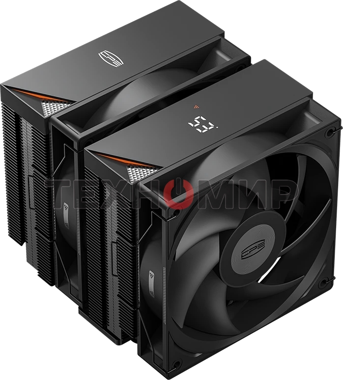 Кулер для процессора PCCooler RT620 Digital BK (250W, 4-pin PWM, LED temp., 157mm, 6x6mm, 2x120мм, 73.32CFM, 34.9dBA, 2200RPM, S: 1851/1700/1200/115X, AM5/AM4, черный)