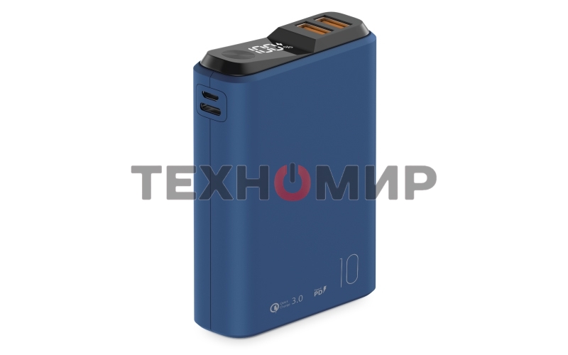Портативный аккумулятор OLMIO QS-10, 10000mAh, 22.5W, QuickCharge3.0/PowerDelivery, LCD, темно-синий