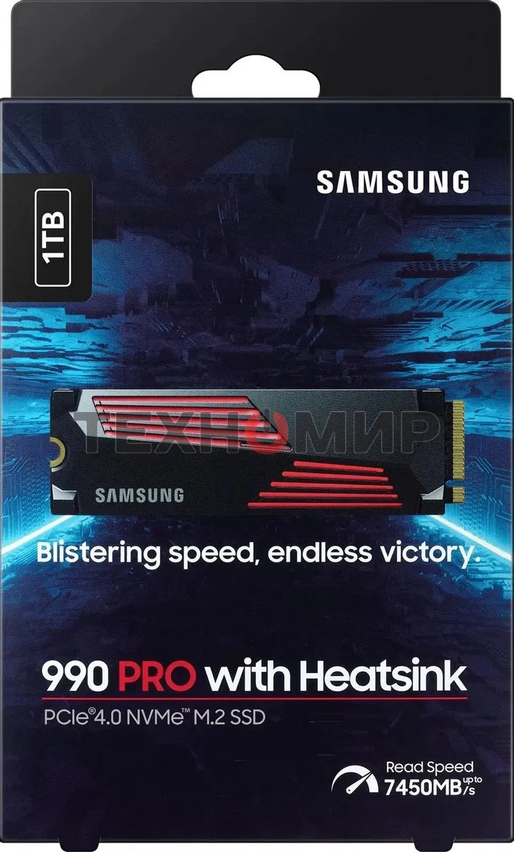 Накопитель SSD Samsung 990 PRO, 1000Gb, PCIe 4.0 x4, M.2 2280, NVMe, R/W 7450/6900, с радиатором