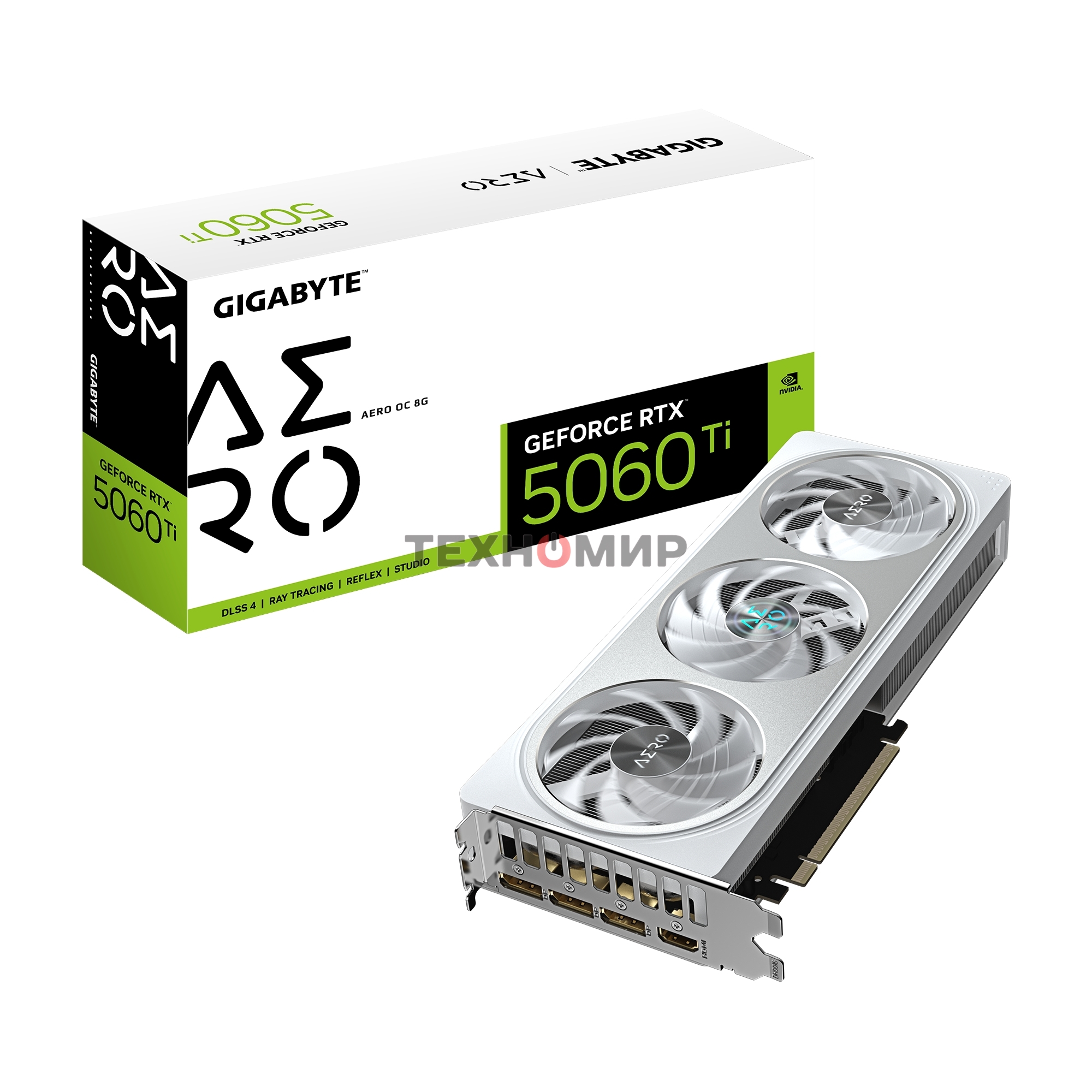 Видеокарта Gigabyte GeForce RTX 5060 Ti Aero OC, NVIDIA RTX 5060 Ti, 8 ГБ GDDR7, 128 бит, PCI-e 5.0, 1xHDMI, 3xDP, 2647 МГц