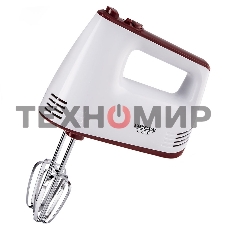 Миксер Delta LUX DE-7700 белый с бордовым : 400 Вт,4 насадки,5 скоростн.режимов,