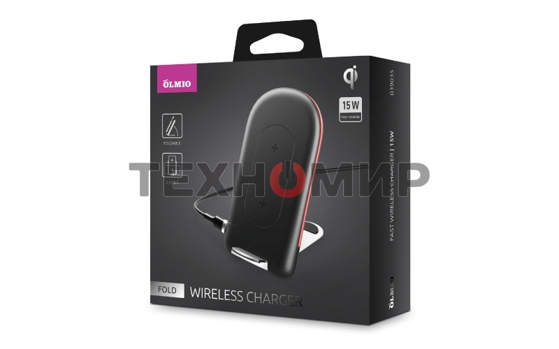 Беспроводное зарядное устройство OLMIO FOLD, QI, 15W, черное
