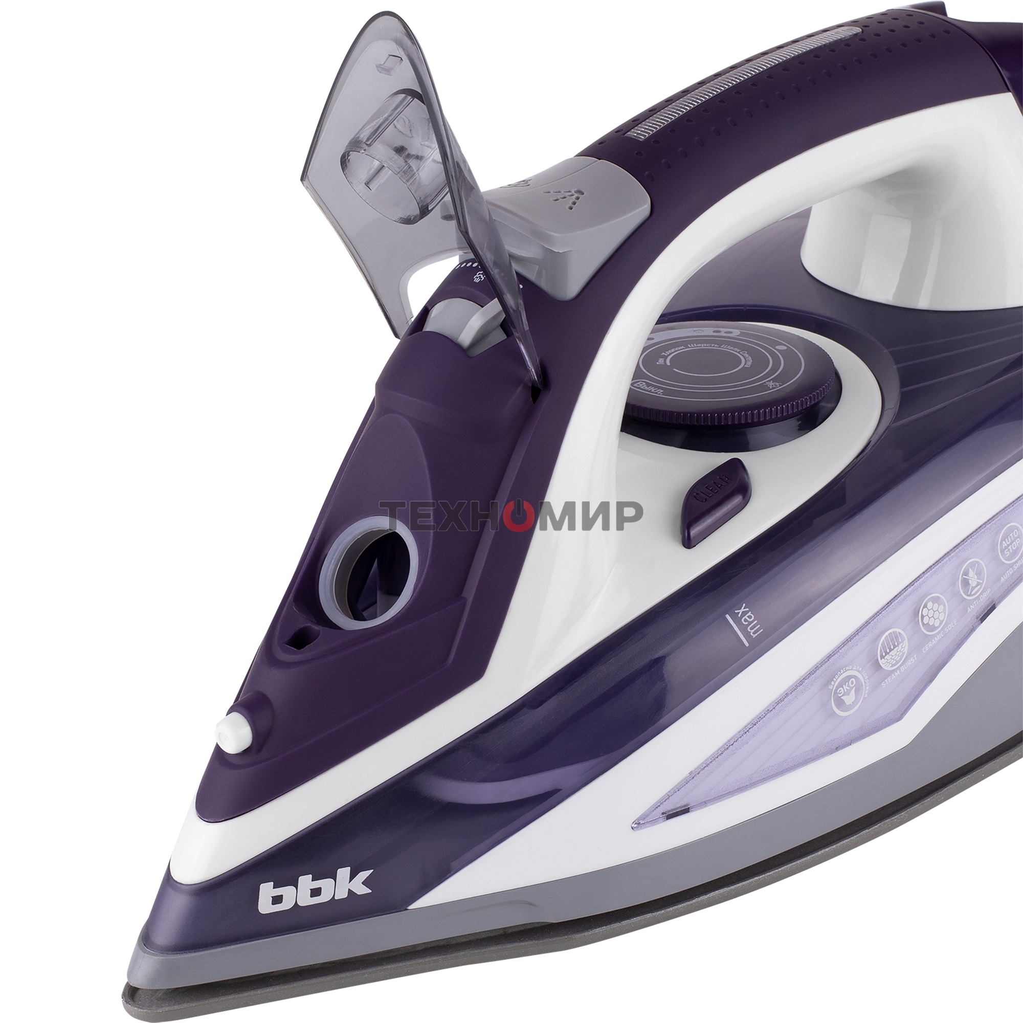 Утюг BBK ISE-2404 фиолетовый, 2400 Вт, 40 г/мин, 140 г/мин, 440 мл