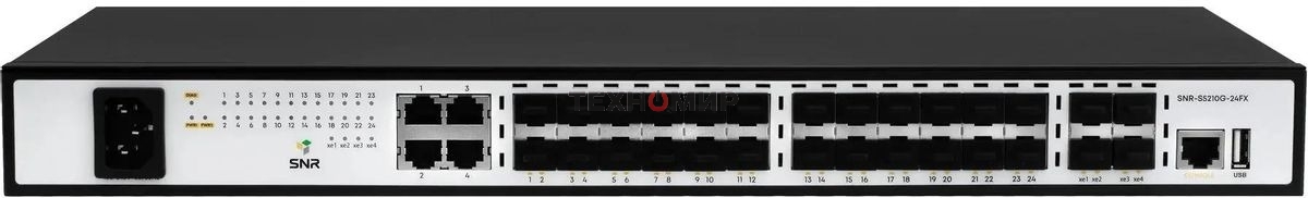 Коммутатор управляемый SNR 2+, 20 портов 100/1000Base-X SFP, 4 порта Combo 10/100/1000Base-T100/1000Base-X SFP, 4 порта 1/10G SFP+, встроенный БП ~220V AC