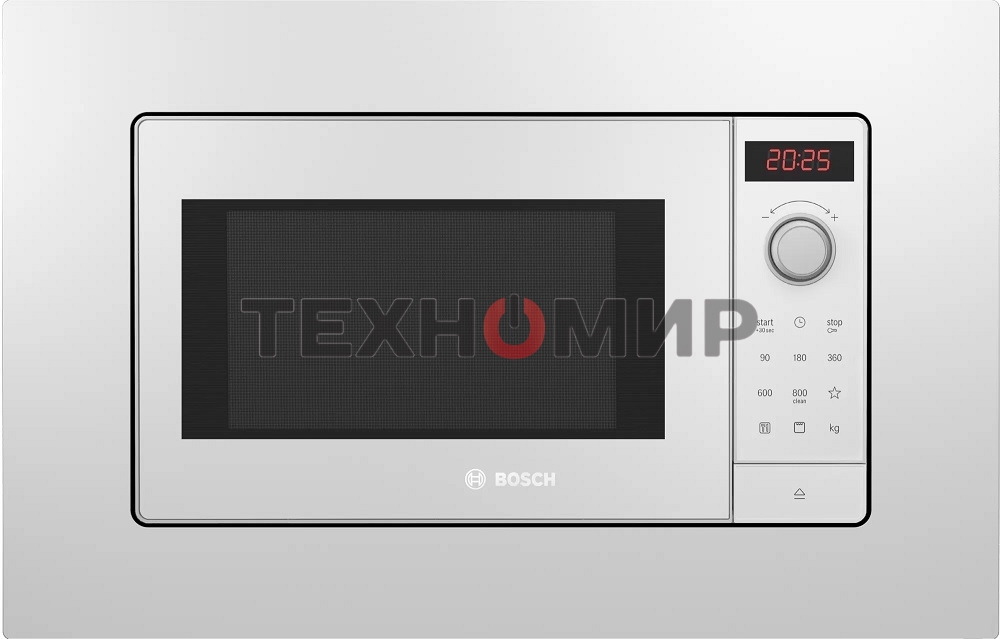 Встраиваемая микроволновая печь Bosch BEL653MW3 белый, 25 л, 800 Вт, переключатели - поворотный механизм/сенсор