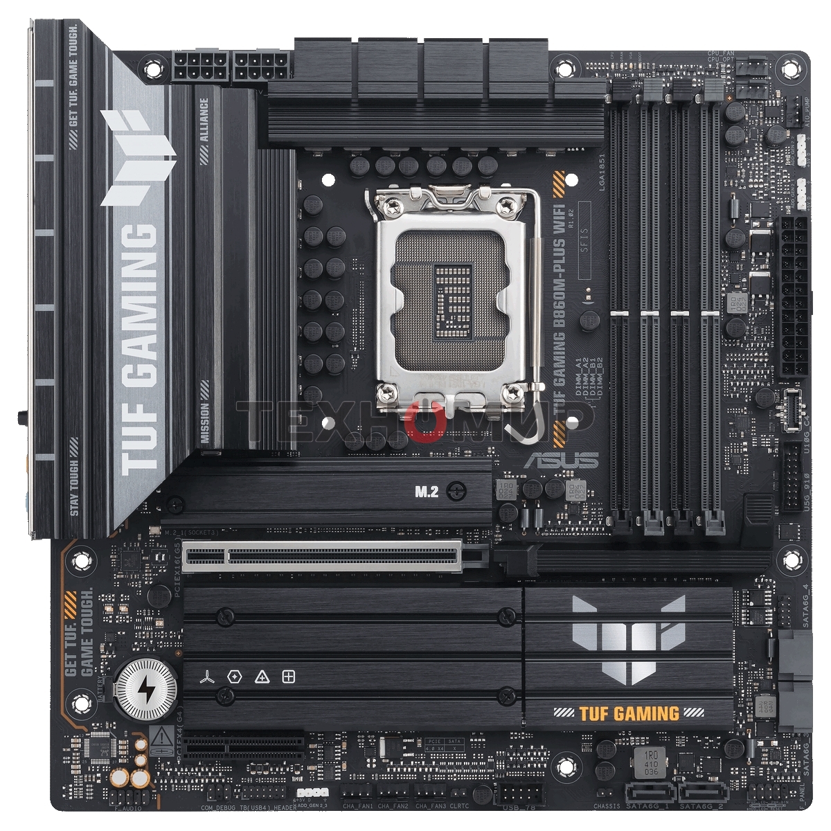 Материнская плата ASUS TUF GAMING B860M-PLUS WIFI, LGA 1851, Intel B860, 4xDDR5, 4xSATA, 3xM.2, 1xPCIe 5.0 x16, 1xPCIe x4, 1xUSB-C, 4xUSB-A 3.2 Gen 1, 2xUSB-A 3.2 Gen 2, 1xHDMI, 1xDP, 1x2.5Gb LAN, 7.1, mATX