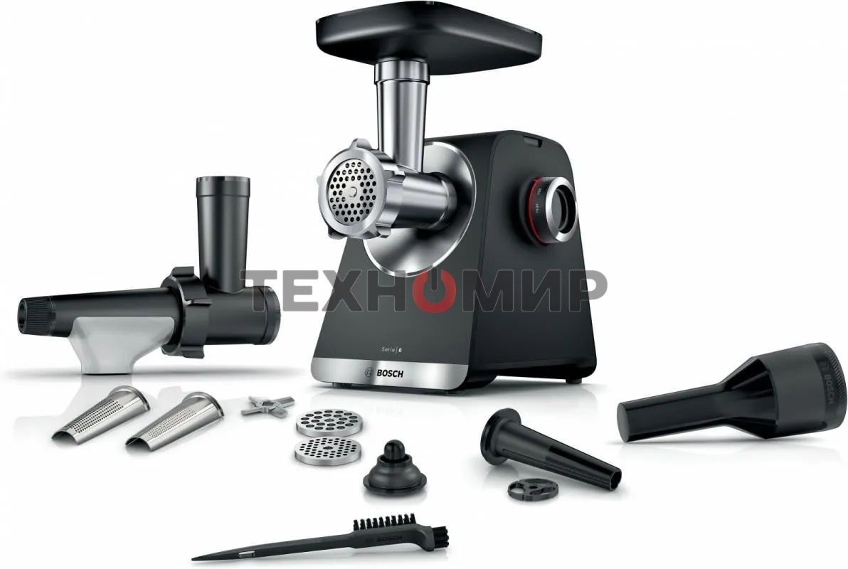 Мясорубка электрическая Bosch MFWS650B черный, 2100 Вт, 3.5 кг/мин, реверс, защита от перегрузки, насадки - 5