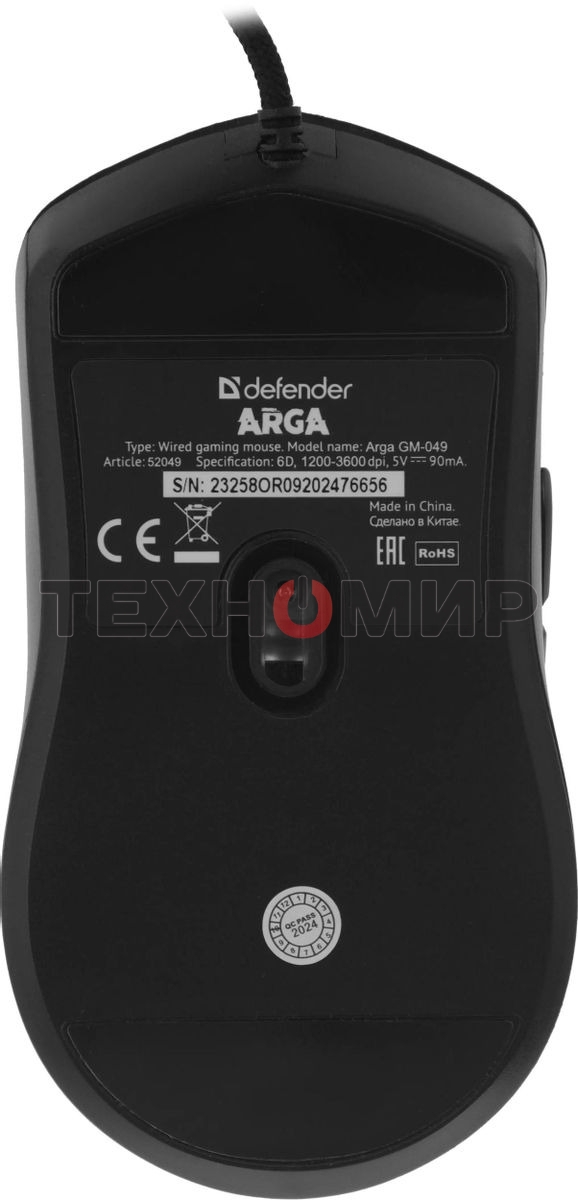 Мышь проводная Defender Arga GM-049 черный, 3600 dpi, USB, кнопки - 6