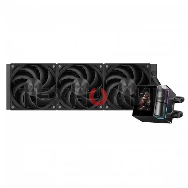 Система охлаждения Water Cooling System PCCooler DS360 Display BK (310W, 360мм, LED, Black, ARGb Pump/Fans: 3x120мм, 90.56CFM, 39.8dBA, 2500RPM/Pump height 65мм, 15dBA, 2600RPM, Rad thickness 27мм/S: 1851, 1700, 1200, 115X, AM5, AM4)