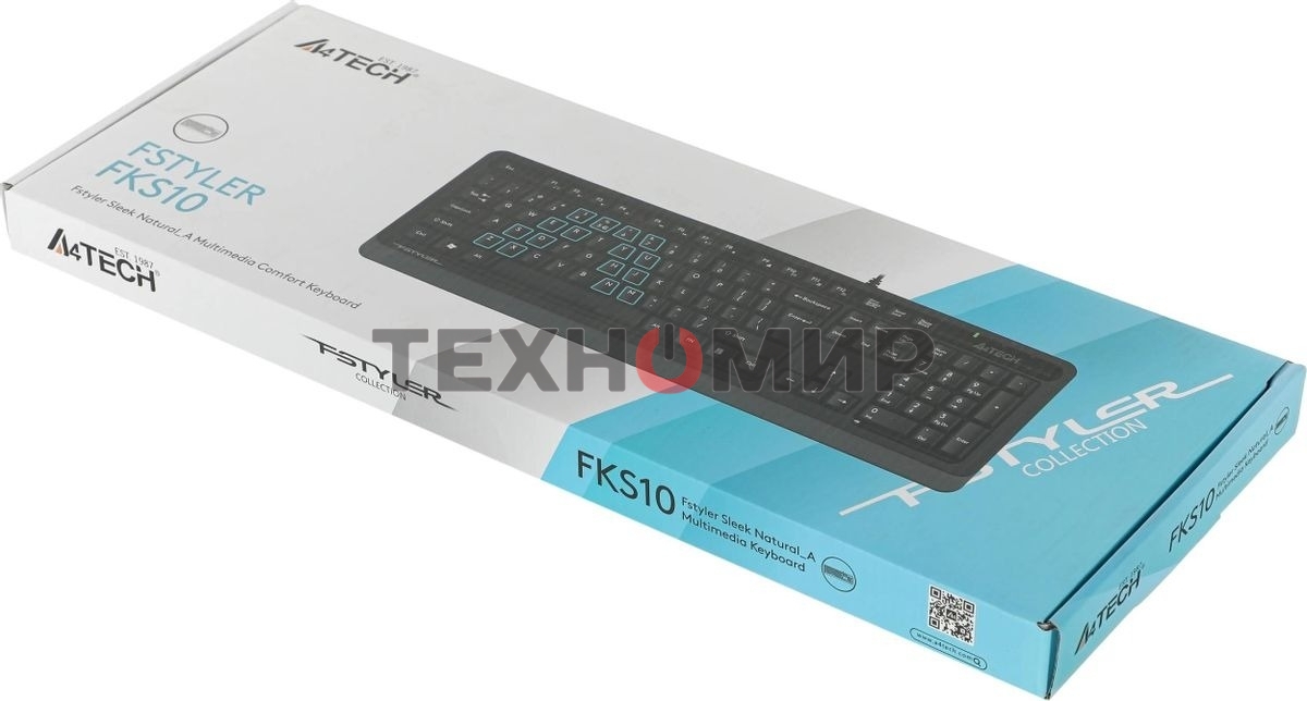 Клавиатура проводная A4Tech Fstyler FKS10, USB, черный/серый