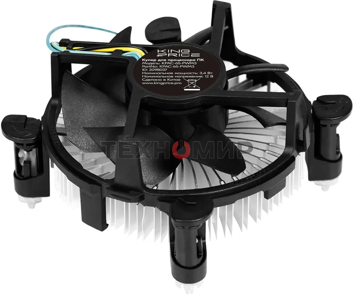 Кулер KingPrice KPAC-65-PWM3 92x92x25мм Soc-1200/1150/1151/1155 черный 4-pin 18-35dB Al 65W 140gr Ret