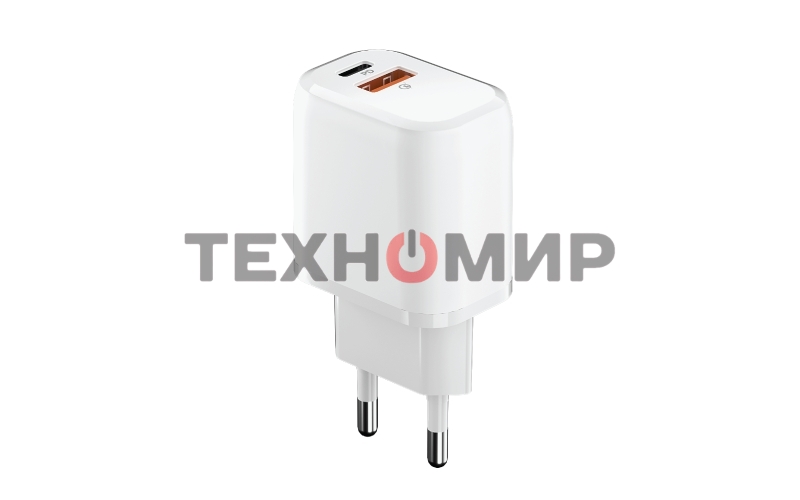 Сетевое зарядное устройство OLMIO Type-C+USB, 20W, 3A, QuickCharge3.0, PowerDelivery, белое