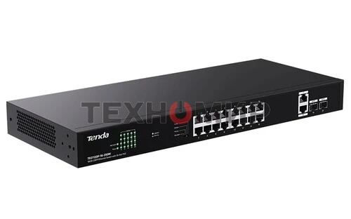 Коммутатор неуправляемый Tenda TEG1120P-16-250W PoE, 18 портов, 18x1 Гбит/с, PoE 16х30 Вт (до 250Вт), SFP 2x1 Гбит/с