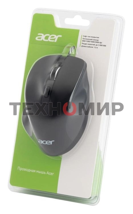 Мышь проводная Acer OMW120 черный, 2000 dpi, USB, кнопки - 6