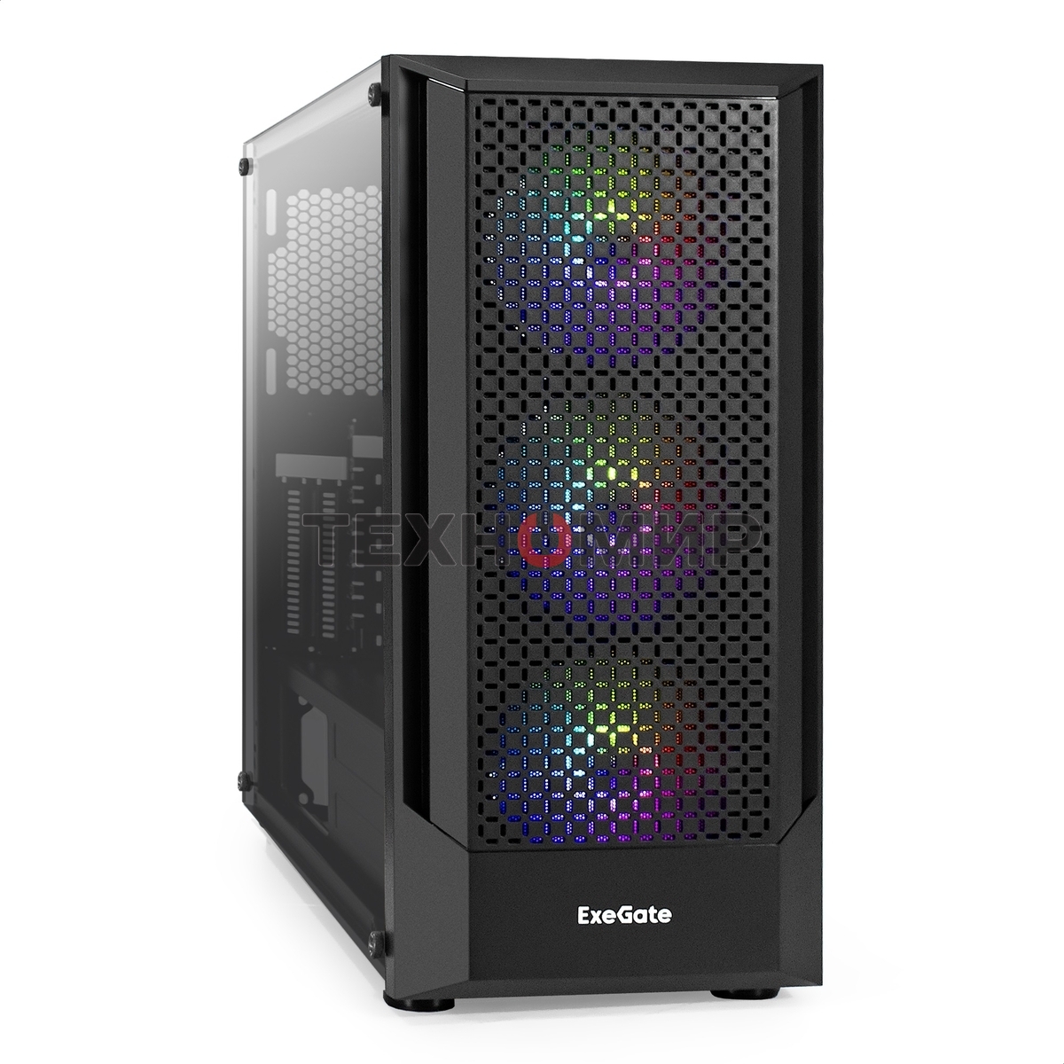 Компьютерный корпус Miditower ExeGate EVO-8227-NPX600 (ATX, БП 600NPX с вент. 12см, 2*USB+1*USB 3.0+HD Audio, черный, 3 вент. RGb, закаленное стекло)
