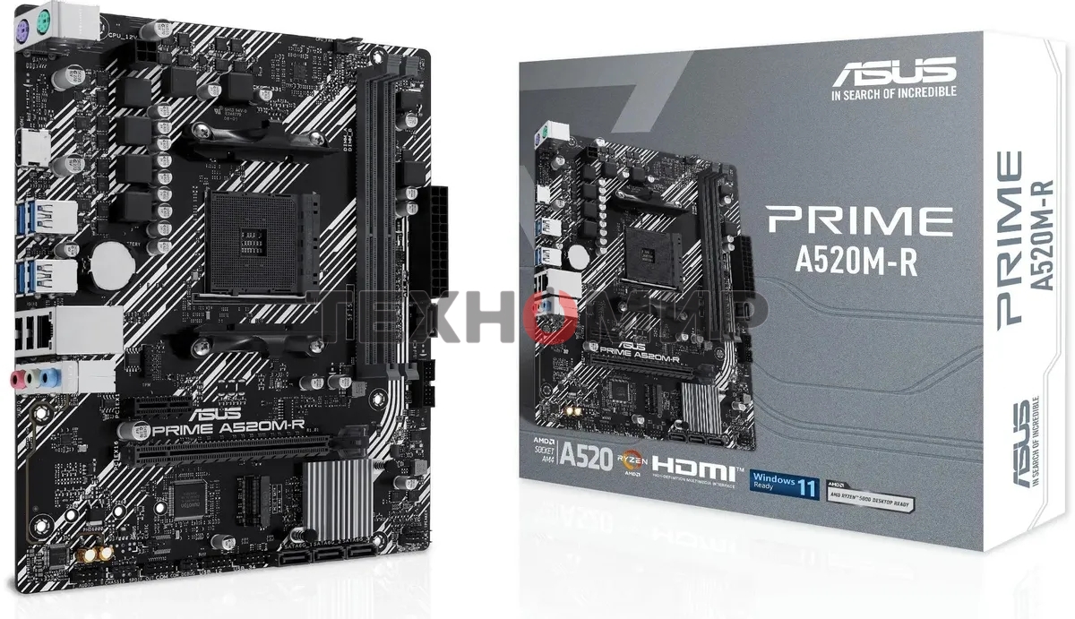 Материнская плата ASUS PRIME A520M-R, AM4, AMD A520, 2xDDR4, 4xSATA, 1xM.2, 1xPCIe 3.0 x16, 1xPCIe x1, 1xHDMI, 1x 1Gb LAN, 2xUSB-A 2.0, 4xUSB-A 3.2 Gen 1, 3x3.5 мм, 7.1, mATX
