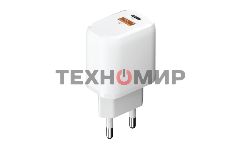Сетевое зарядное устройство OLMIO Type-C+USB, 20W, 3A, QuickCharge3.0, PowerDelivery, белое
