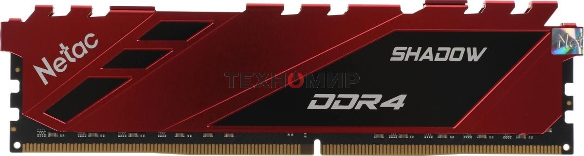 Оперативная память NETAC Shadow, DDR4, 16GB (1x16GB), 3200MHz, CL16, DIMM, с радиаторами, красный
