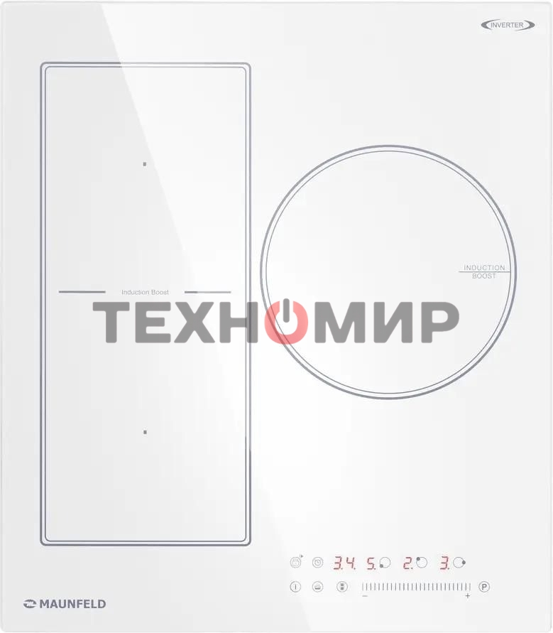 Индукционная варочная панель Maunfeld CVI453SBWH Inverter, конфорок: 3 шт., стеклокерамика, независимая, белый