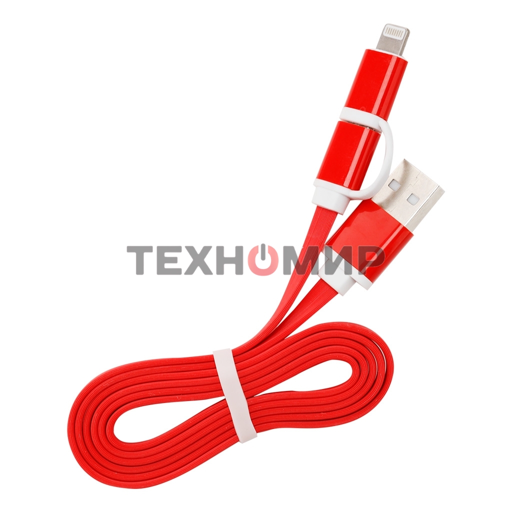 Дата-кабель Smartbuy USB - 2 в 1 Micro+8 pin, длина 1,2 м, красный (iK-212 red)/60