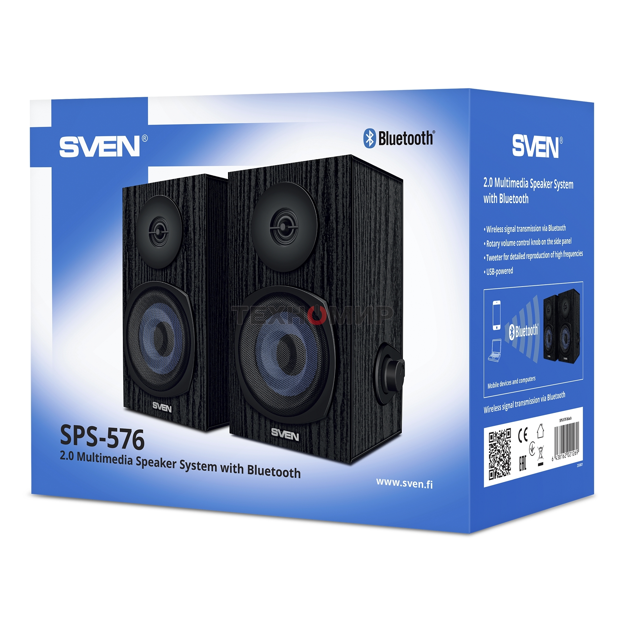 Акустическая система 2.0 SVEN SPS-576 черные (2x4W, Bluetooth, дерево)