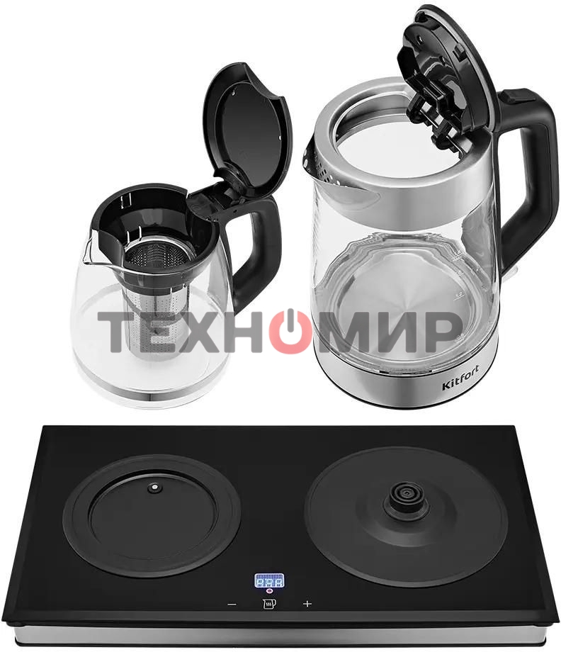 Чайный набор Kitfort КТ-6776 1.8л. 2200Вт черный/нержавеющая сталь корпус: Металл/стекло/пластик