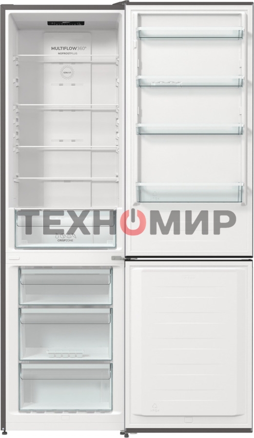 Холодильник Gorenje NRK6201ES4 серебристый двухкамерный 235/96 л морозилка снизу, No Frost