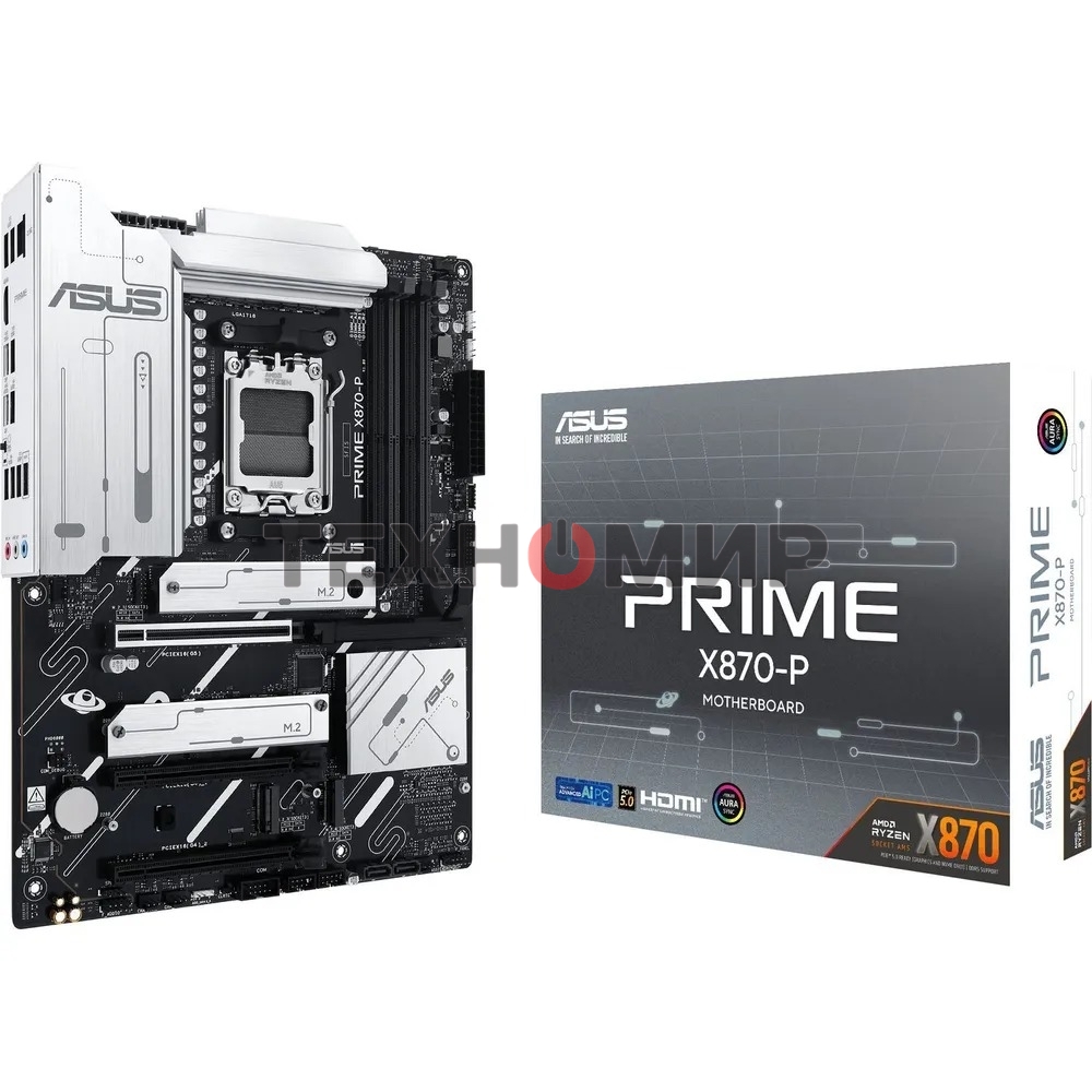 Материнская плата ASUS PRIME X870-P, AM5, AMD X870, 4xDDR5, 2xSATA, 4xM.2, 1xPCI-E 5.0 x16, 1xPCI-E 4.0 x16, 1xPCI-E x1, 1xHDMI, 2xUSB Type-C, 1x2.5Gb LAN, 4xUSB-A 3.2 Gen 1, 1xUSB 3.2 Gen 2, 3x3.5 мм, 7.1, ATX