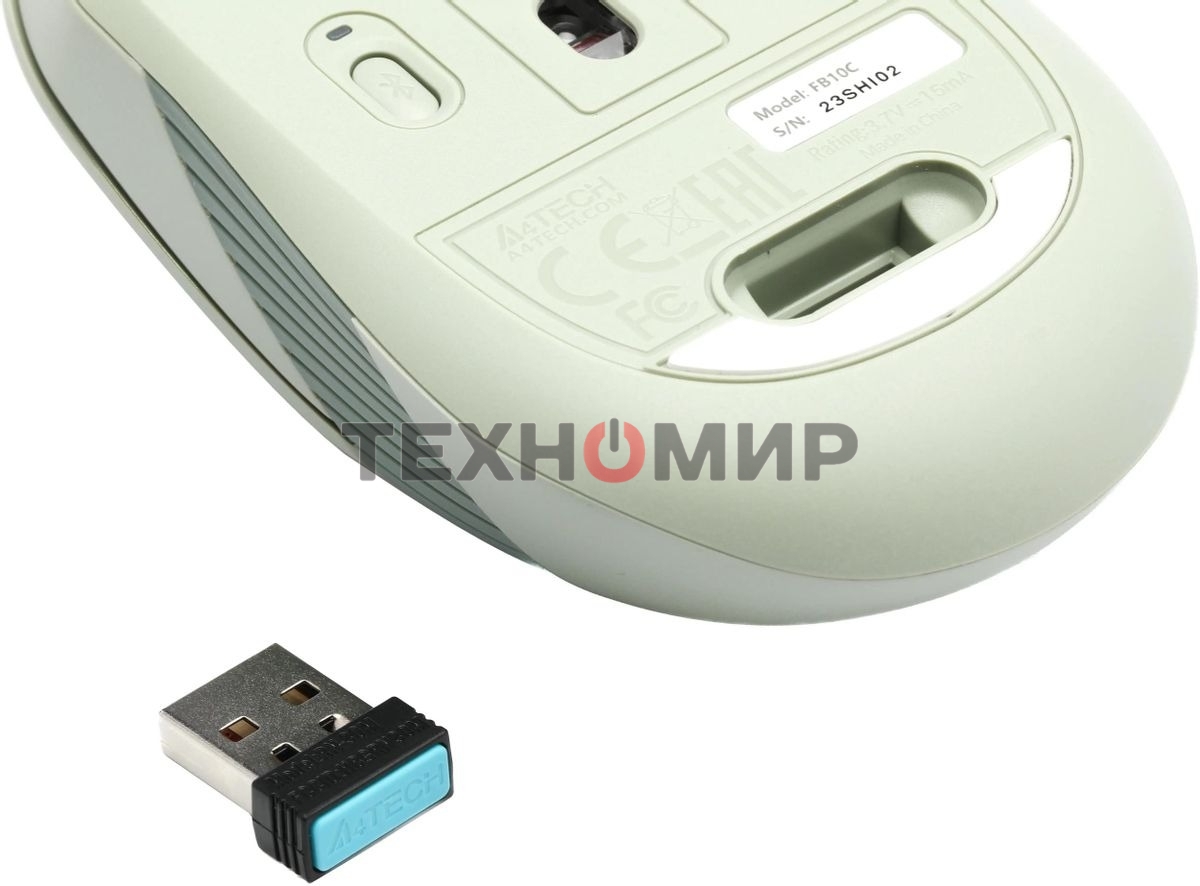 Мышь беспроводная A4Tech Fstyler FB10C зеленый, 2000 dpi, радиоканал, Bluetooth, USB, кнопки - 4