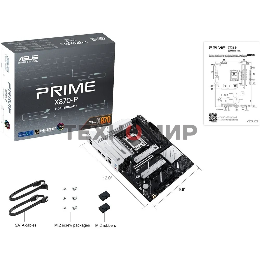 Материнская плата ASUS PRIME X870-P, AM5, AMD X870, 4xDDR5, 2xSATA, 4xM.2, 1xPCI-E 5.0 x16, 1xPCI-E 4.0 x16, 1xPCI-E x1, 1xHDMI, 2xUSB Type-C, 1x2.5Gb LAN, 4xUSB-A 3.2 Gen 1, 1xUSB 3.2 Gen 2, 3x3.5 мм, 7.1, ATX