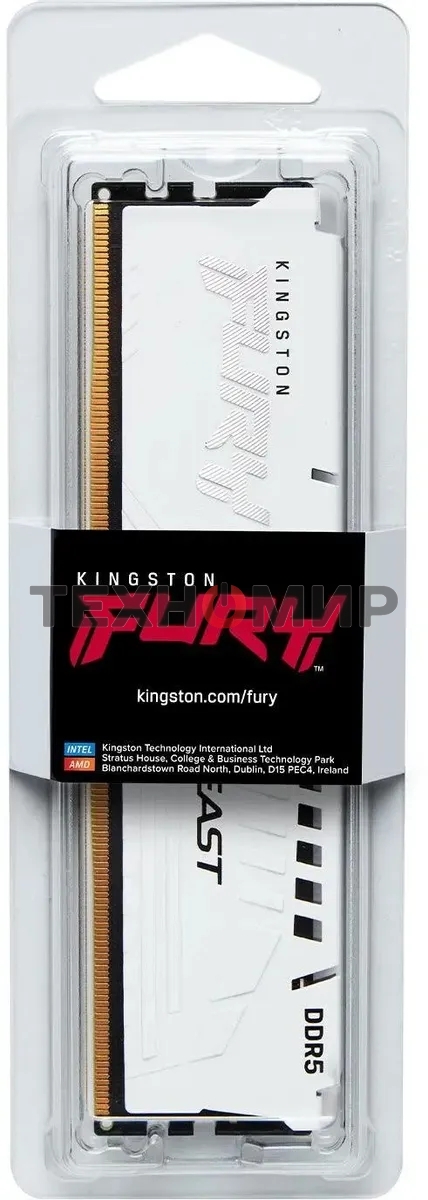 Оперативная память Kingston Fury Beast, DDR5, 32Gb (1x32GB), 6000MHz, CL36, DIMM, с радиатором, белый