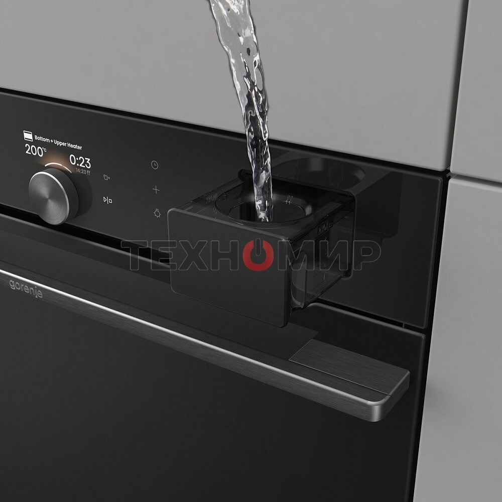 Встраиваемая электрическая духовка Gorenje BFS6148B, объем 77 л, макс. температура 230 градусов, сенсорное/поворотное управление, Wi-Fi, пар (FullSteam), сувид, AirFry, автоматические программы, телескопические направляющие на одном уровне, термощуп, дина