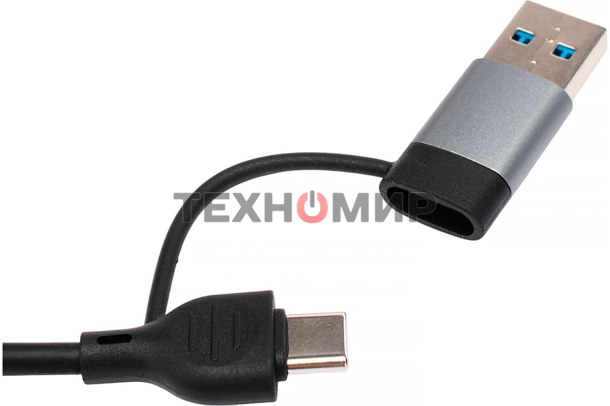 Кард-ридер Type-C/USB-A (3.1) Gembird 5в1: 2xUSB 2.0, USB3.1, SD/TF, кабель 10 см, алюминий
